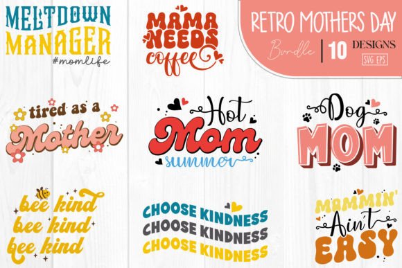 Retro Mothers Day Quotes SVG Bundle Mom Graphics